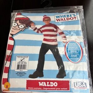 Rubies Wheres Waldo Child Costume Medium 8-10 Red WhiteStriped Sweater Hat Glass